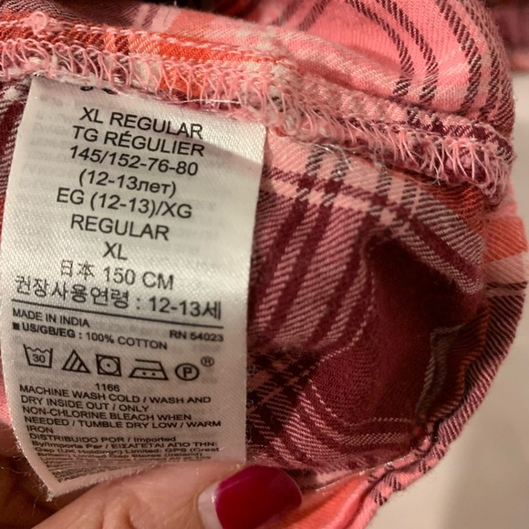 4/$20 Gap XL kids Blouse Checked print shirt plaid pink - Picture 3 of 5